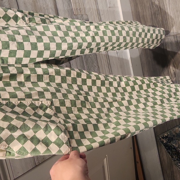 EUC Roolee Green and Cream Checkered Cotton Jumpsuit w/pockets No Sz Tag XS - Picture 5 of 8